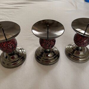 Victorian Gothic Style Crackled Glass Ball Metal Pillar Candle Holders